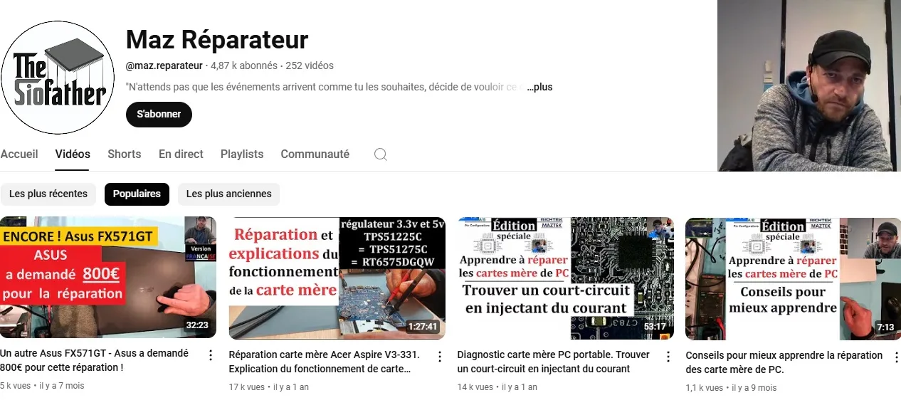 La Chaîne YouTube de Maz Réparateur pour apprendre la réparation des cartes mères de PC